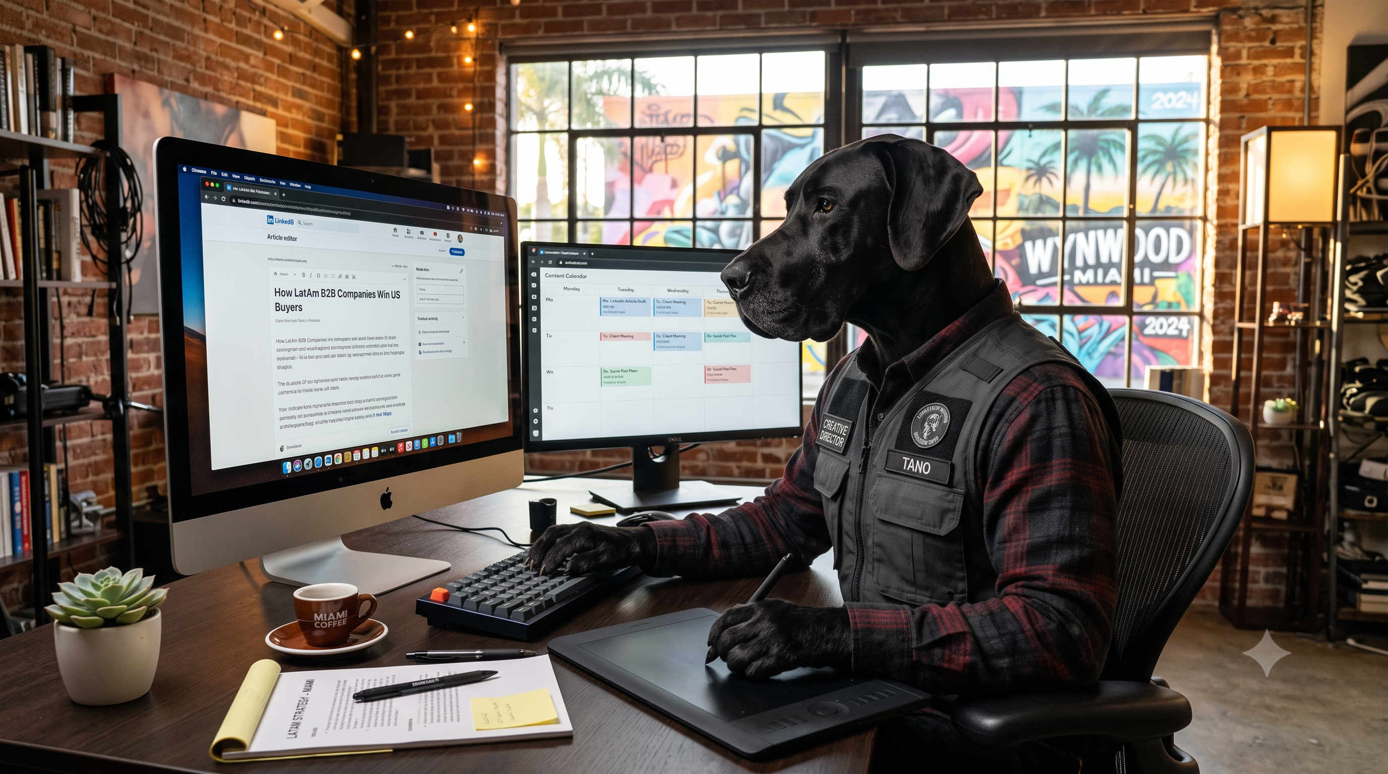 Tano the Great Dane designing the content strategy for the B2B client