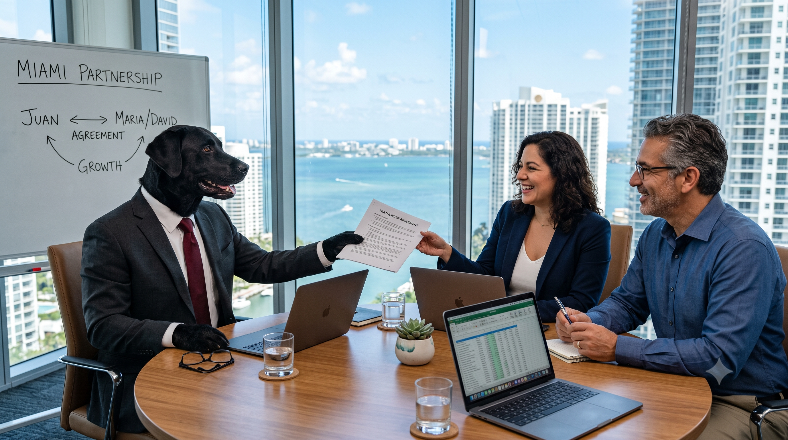 Tano the Great Dane closing a partnership deal with two founders